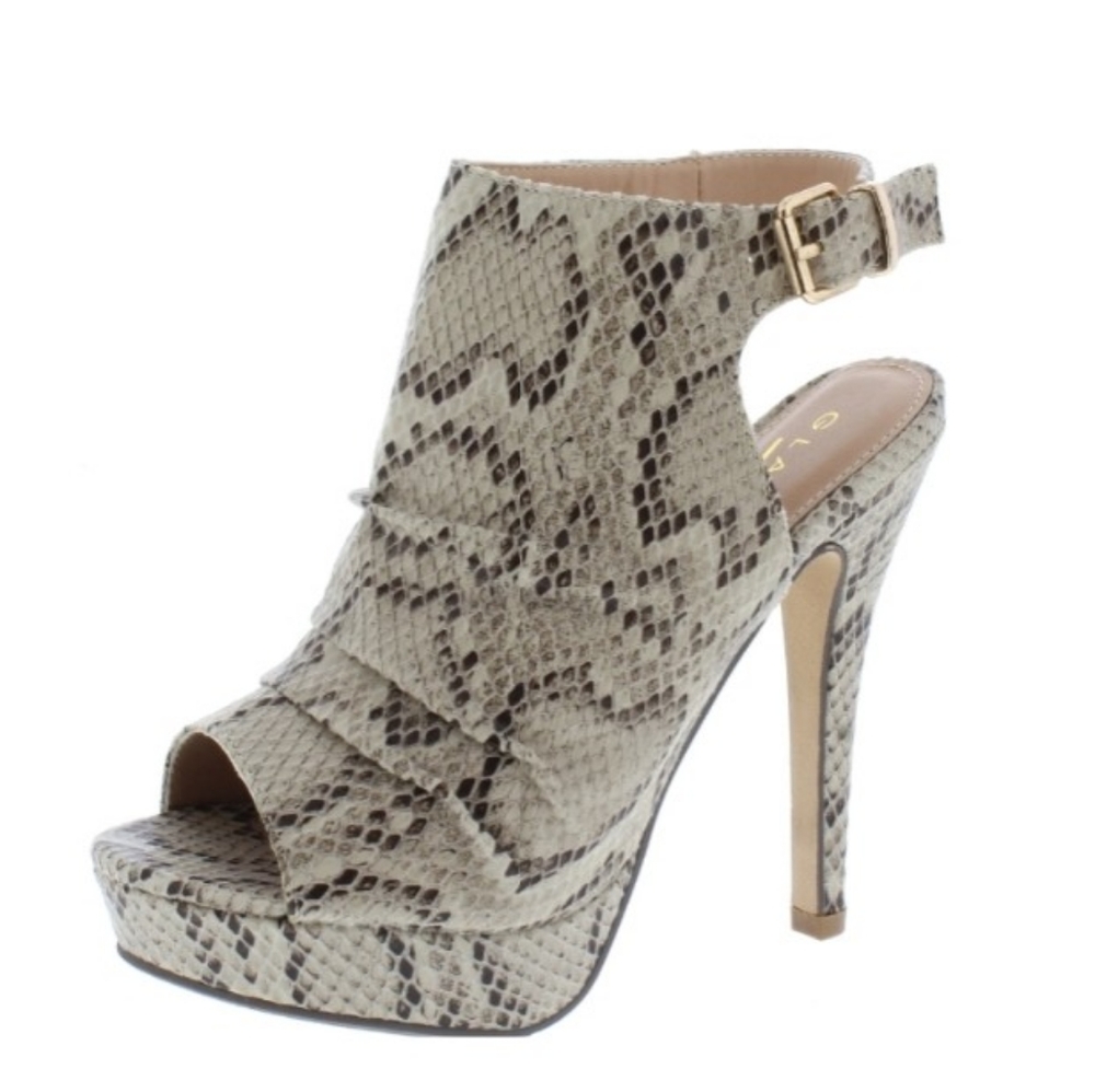 Nude Open Toe Snakeskin Bootie